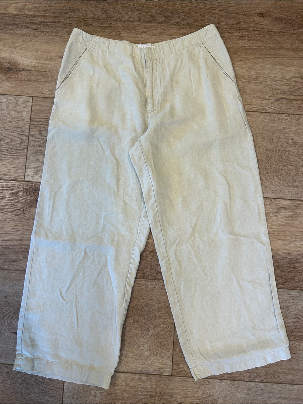 Calvin Klein Light Beige Wide-Leg 100% Linen Pants 8